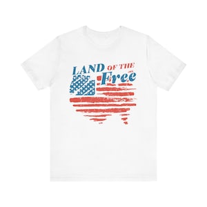 Land of the Free Patriotic USA Flag T-Shirt | Distressed American Map Red White Blue Graphic Tee