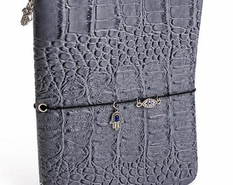 Gray Faux Leather(fabric) Croc Journal – Travel Notebook with Silver Charms and 2 notebooks - Sample
