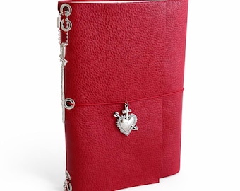 Red Leather A5 Journal - 2 Kraft Notebooks |  Silver Charms