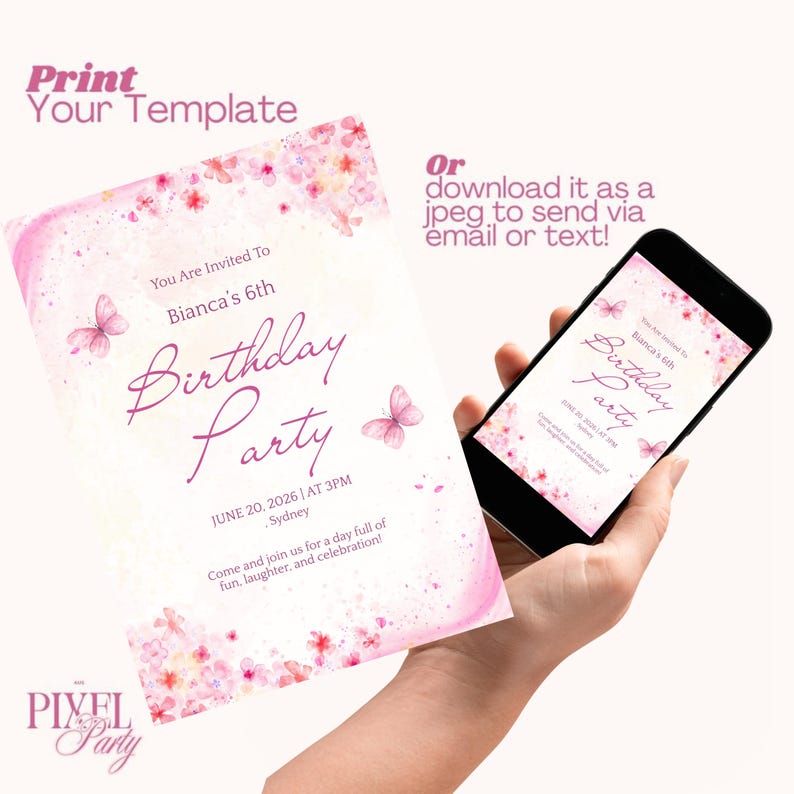 Pink Bow Birthday Invitation Template | Editable in Canva | Girls ...