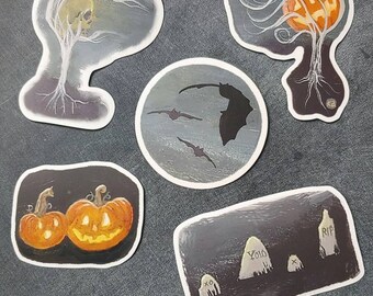 Halloween Sticker Pack, five spooky fun stickers for a spooky good time