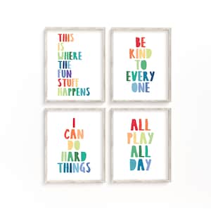 Rainbow Playroom Prints, All Play All Day Print, Play print, I Can Do Hard Things Print, Printable Wall Art, Be Kind Print, Fun Stuff Print
