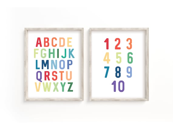 Alphabet Numbers Rainbow Prints, Rainbow Playroom Printables, Playroom Wall Art, Rainbow Kids Room Decor, Nursery Decor, Printable Wall Art