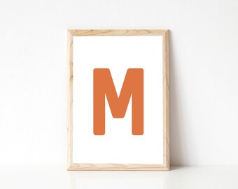 Alphabet Wandbuchstaben, Rost Orange Kinderzimmer Wandkunst, Buchstaben Initial Print, Rost Kinderzimmer Drucke, Buchstabe M, druckbare Wandkunst, Wandbuchstaben