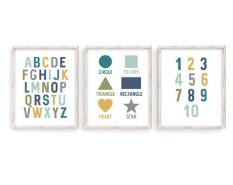 Shapes Print, ABC Print, 123 Print, Home School Prints, Playroom Prints, Playroom Wall Decor, Educational Wall Decor, Educational Prints
