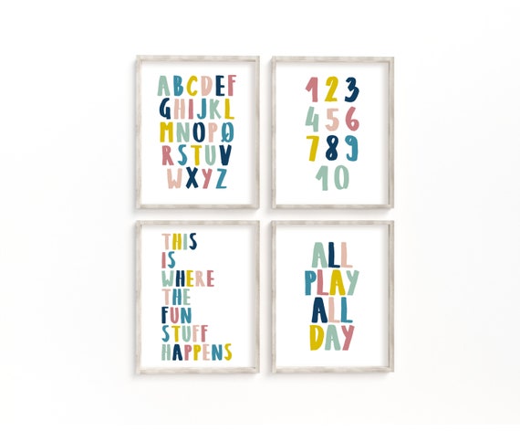 Alphabet Numbers Poster Print Pack, Playroom Printables, Playroom Wall Art, Kids Room Decor, Nursery Decor, Printable Wall Art, Poster Print