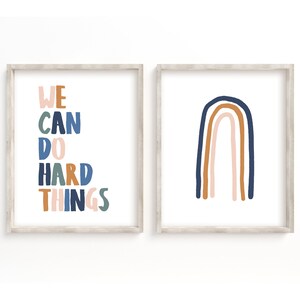 We Can Do Hard Things, Rainbow Print, Printable Wall Art, Inspirational Quote, Rainbow Wall Art, Work Hard Print, Family Theme Prints