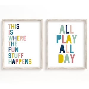Play All Day Printable Art, Kids Quote Prints, Nursery Decor, Playroom Decor, Toy Room Quotes, Play Room Wall Art Poster Instant Download