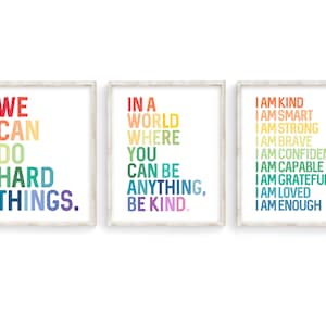 We Can Do Hard Things Print, Be Kind Print, Classroom Poster Set, Rainbow Printable Art, Digital Download, Printable Wall Art, Affirmations