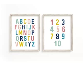 Alphabet Numbers Poster Print Pack, Playroom Printables, Playroom Wall Art, Kids Room Decor, Nursery Decor, Printable Wall Art, Poster Print