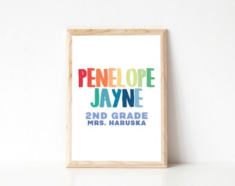 Schulanfang Schild, Druckbares Schulanfangsschild, personalisierter Ordnereinlage, Regenbogen Name Druck, personalisierte Lehrer druckbar