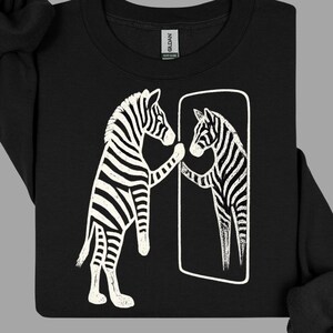 the after quiet zebra mirror reflection post chaos systems thinking minimalist glitch sweatshirt - biological loop | zebra crewneck