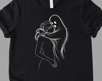 Ghost Hug Line Art Shirt, Ethereal Gothic Tee, Dark Apparel