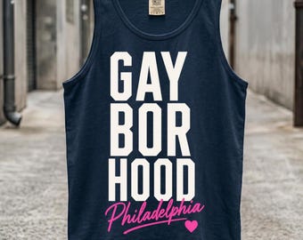 Camiseta regata Comfort Colors Gayborhood Philadelphia | Tipografia do bairro do Orgulho