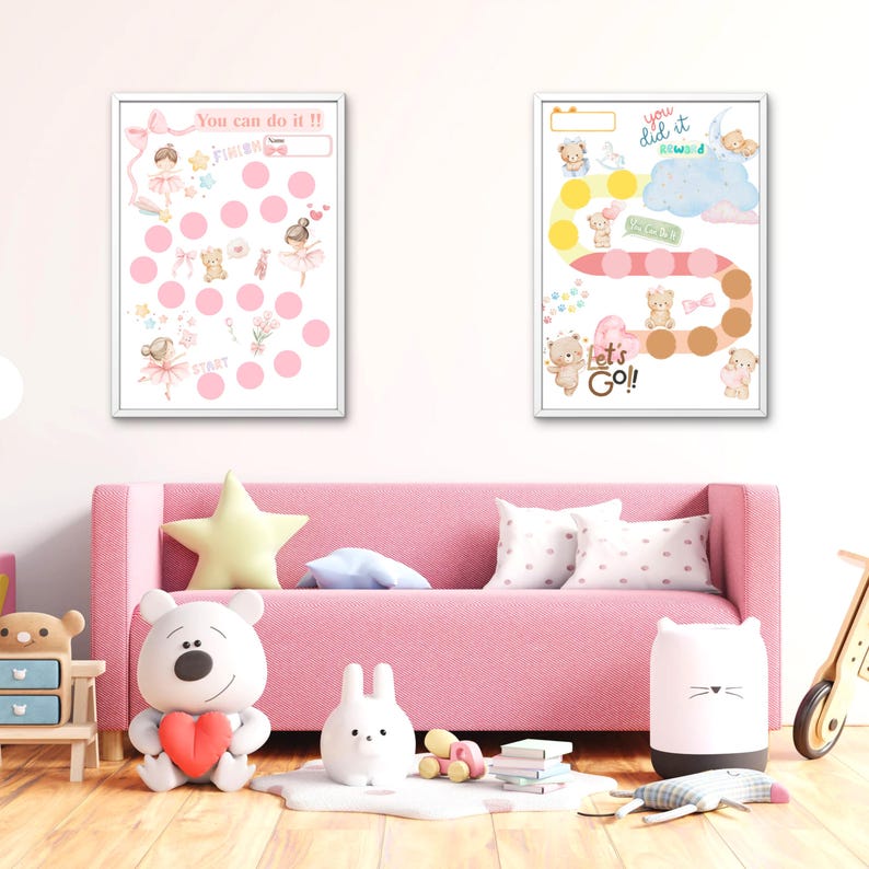 Ballet Reward Chart Printable for Kids Pink Bear Theme Behavior Chart ...