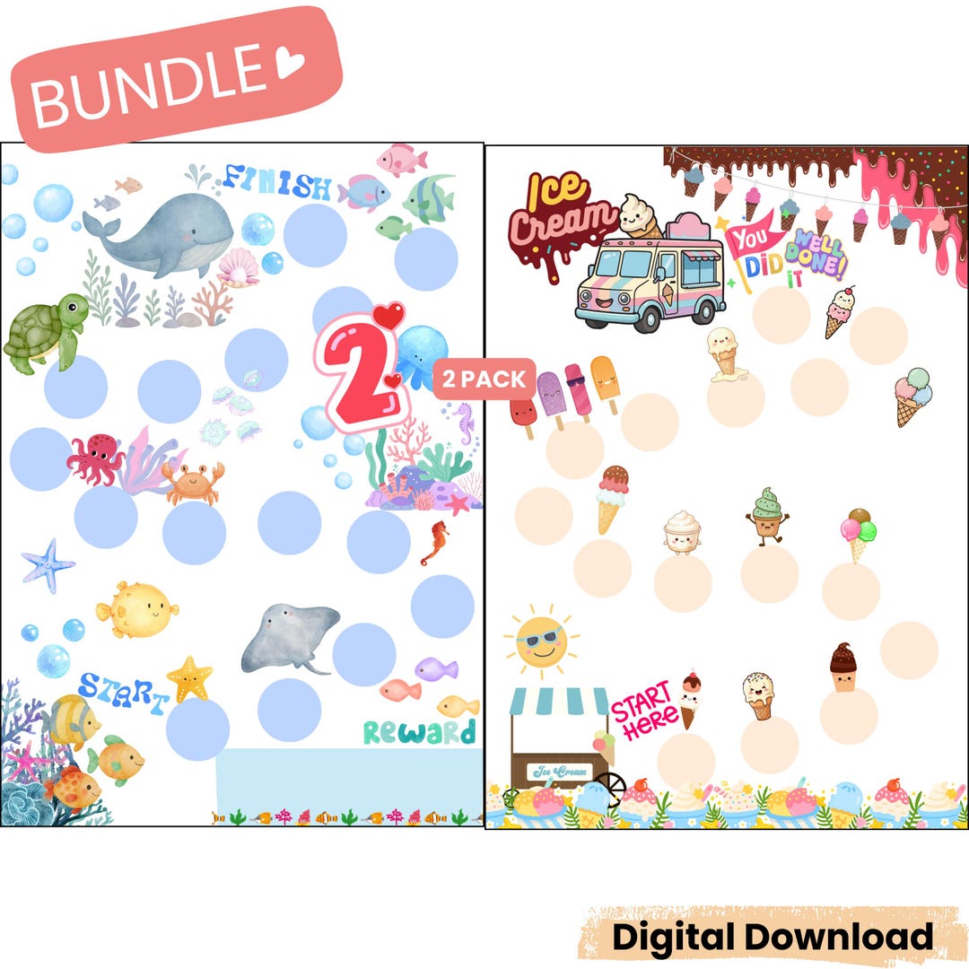 Ocean & Ice Cream Reward Chart Bundle for Kids, Printable Chore Chart ...
