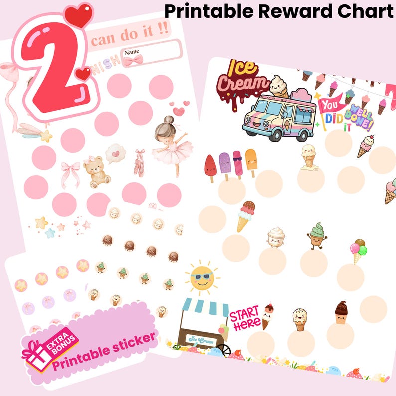 Reward Chart Bundle Printable for Kids, Ballerina and Ice Cream ...