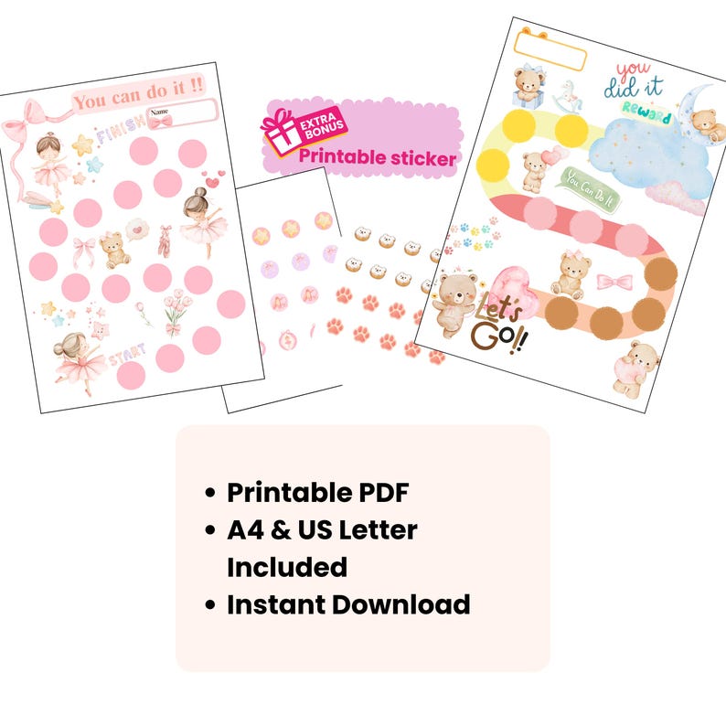 Ballet Reward Chart Printable for Kids Pink Bear Theme Behavior Chart ...