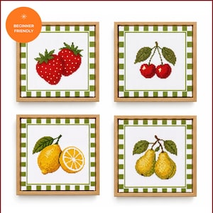 Cottagecore Fruit Cross Stitch Pattern Bundle, Beginner Friendly (PDF, Pattern Keeper Compatible)