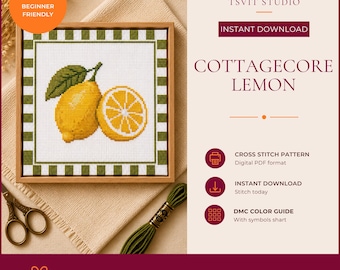Cottagecore Lemon Cross Stitch Pattern, Beginner Friendly (PDF, Pattern Keeper Compatible)