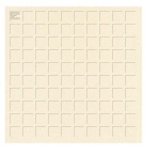 May include: A square, off-white card with a grid of small, recessed squares. The upper left corner features text that reads "House Mountain Barrier Islands Dry Sand". The card has a textured surface.