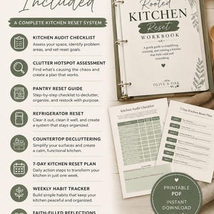 Cuaderno de trabajo Rooted Kitchen Reset / Planificador para ordenar, organizar y optimizar el hogar (Descarga digital)
