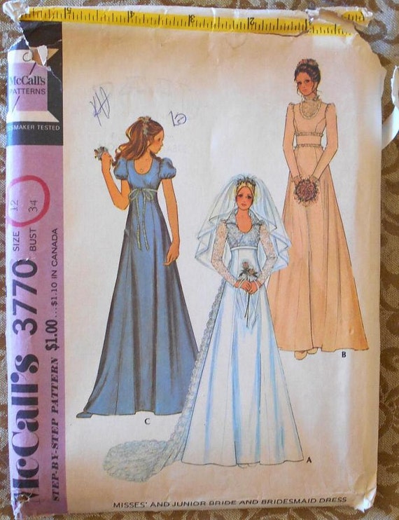 Mccalls 3770 Wedding Dress Pattern High Waist Dress Dress Etsy