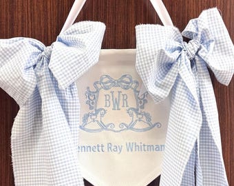 Banner para la puerta del hospital para bebé niño, colgador de puerta personalizado, banner bordado con el nombre del bebé, escudo de banner personalizado para bebé, banner con nombre personalizado