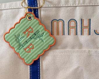 Embroidered Mahjong Bag Tag Keychain, Mahjong Luggage Tag, Travel Bag Charm, Embroidered Bag Charm,Mahjong Accessories, Mahjongg Bag Tag