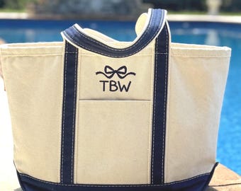 Personalized Canvas Tote Bag with Zipper, Custom Sailboat Tote Bag, Embroidered Custom Gift for Mom, Bachelorette Gift, Bridal Party Gift