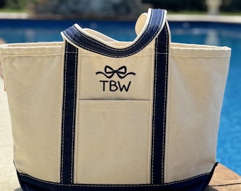 Personalized Canvas Tote Bag with Zipper, Custom Sailboat Tote Bag, Embroidered Custom Gift for Mom, Bachelorette Gift, Bridal Party Gift