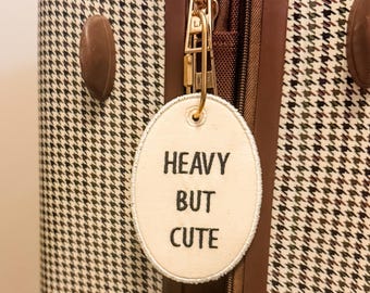 Embroidered Bag Tag Keychain, Denim Luggage Tag, Travel Bag Charm, Embroidered Bag Charm