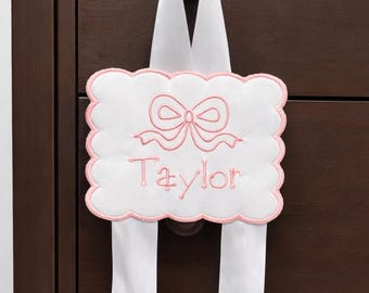 Personalized Embroidered Bow Holder, Girls Hair Bow Organizer, Pink Ribbon Storage