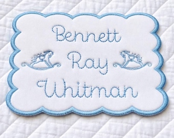 Personalized Baby Name Sign, Embroidered Heirloom Keepsake for Newborn, Heirloom Newborn Photo Prop