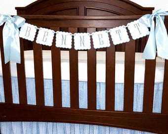 Personalized Baby Name Banner, Scalloped Name Sign, Nursery Decor, Baby Boy Announcement