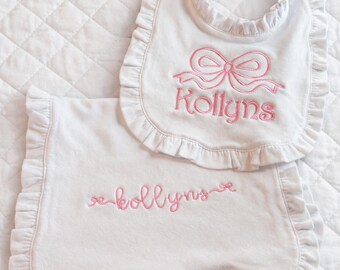 Girls Bib and Burp Cloth Set, Baby Shower Girl Gift, Baby Gift Set, Baby Girl, Newborn Baby Gift, Baby Shower Gift Set, Personalized Gift