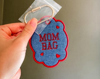 Embroidered Bag Tag Keychain, Denim Luggage Tag, Travel Bag Charm, Embroidered Bag Charm