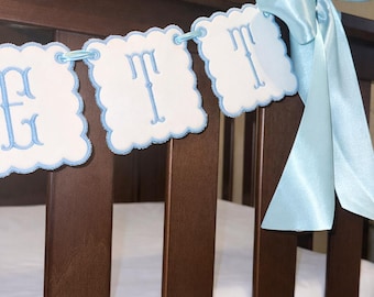 Personalized Baby Name Banner, Scalloped Name Sign, Nursery Decor, Baby Boy Announcement