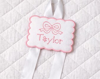Personalized Bow Holder, Girls Embroidered Bow Holder, Cheer Bow Holder, Custom Gift, Hair Bow Holder, Pink Bow