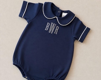 Personalized Baby Bubble Romper, Custom Embroidered Name, Monogrammed Collared Bubble Romper