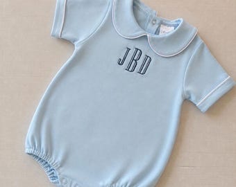 Personalized Baby Bubble Romper, Custom Embroidered Name, Monogrammed Collared Bubble Romper
