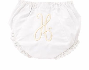 Girl Initial Monogram Bloomer, Personalized Baby Girl Diaper Cover, Eyelet Double Seat Panty
