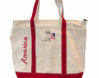 Custom Embroidered Tote Bag, Personalized Gift, Custom Icon Tote, Beach Bag, Patriotic Tote Bag