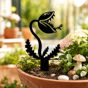 Pianta carnivora Venere acchiappamosche con paletto in metallo per vaso di fiori e decorazione da giardino, sagoma di pianta carnivora, cartello da giardino, regalo per giardinieri