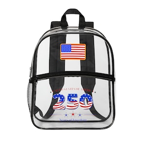 Sac à dos transparent, écusson drapeau patriotique, 250e anniversaire des États-Unis, voyage scolaire, PVC résistant aux éclaboussures