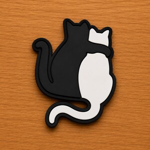 Yin Yang Cats PVC Patch, Black White Cat Hug Rubber Badge, Cute Animal Hugging Morale Patches, Hook Loop Pet Emblem, Lover Gift