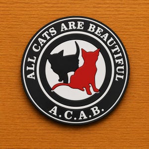 All Cats Are Beautiful PVC Patch, Funny Black Red Cat Rubber Badge, Sarcastic Tactical Morale Patches, Hook Loop ACAB Meme Emblem
