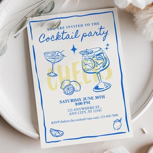 Uitnodiging voor een cocktailparty, uitnodiging voor een meidenavondje, chique cocktailuitnodiging, bewerkbaar Canva-bestand