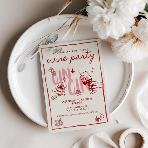 Wine Party Invitation, Girls Wine Night Invite, Wine and Cheese Party, Editable Canva