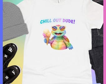 Chill Out Dude Watercolor Turtle Youth Tee | 90s Retro Back to School Streetwear